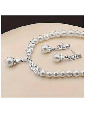 Necklace & Earring Set Bridal Faux Pearl & Rhinestone